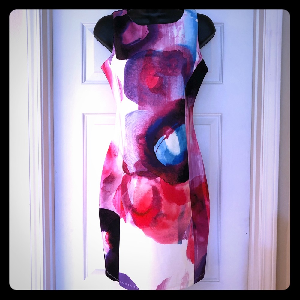 Worn 1x H&M Scuba Fabric BodyCon Pink Blue Dress
